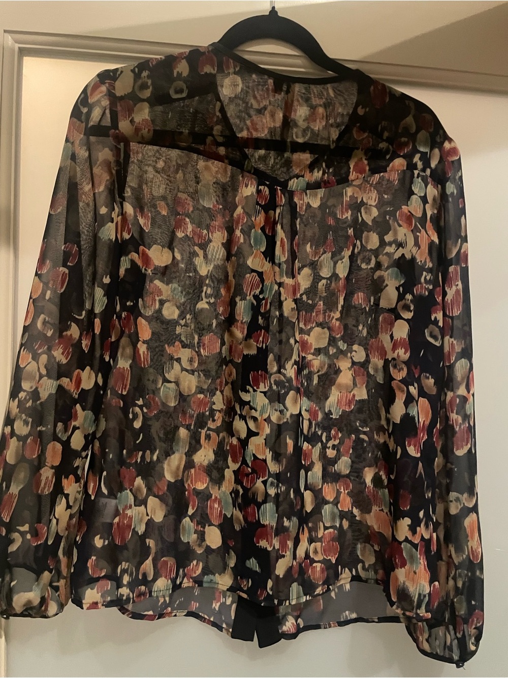 Sheer Printed Long-Sleeve Blouse - Black Multi